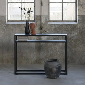 Черна конзолна маса с дъбова дървена плоскост 30x120 cm Daniël – Spinder Design