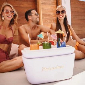Хладилна чанта Polarbox Classic, 12 литра, AIRPOP полистирол, 5-15C до 24 часа, Класическа кожена каишка, Син/Розов