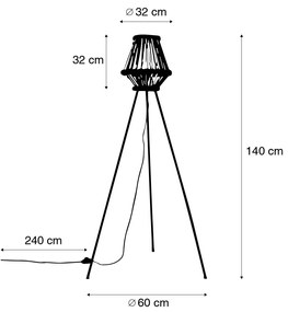 Ориенталски подов триножник бамбук с черно - Evalin