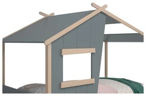 Къща детско легло сиво-зелено 90x190 cm от масивен бор с включена подматрачна рамка Luba – Marckeric