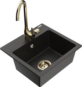 Mexen Milo гранитна мивка с 1 отделение с кухненски смесител Telma, черно/златно - 6505-75-670200-50