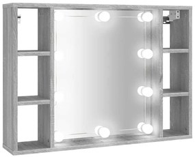 820446 vidaXL Огледален шкаф с LED,Сив сонома, 76x15x55 см