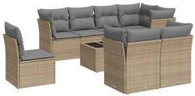 3249778 vidaXL Градински комплект диван с възглавници 9 части бежов полиратан
