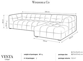 Ъглов диван от сиво кадифе , десен ъгъл Vesta - Windsor &amp; Co Sofas