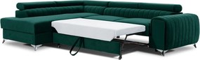 Зелен кадифен разтегателен ъглов диван с място за съхранение (ляв ъгъл L форма) Laurence – ELTAP