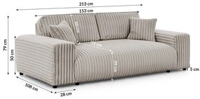 Светлосив диван от рипсено кадифе 213 cm Justin – Ropez