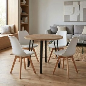 Трапезен комплект 5 части Xana – Viva в цвят сепет дъб – бял Ø90×77,5 см