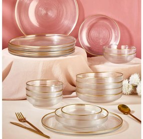 Комплект за хранене 18 части, прозрачно стъкло със златисти акценти