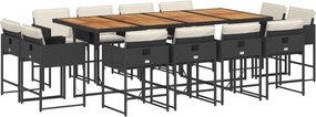 3211407 vidaXL Външен трапезен комплект 13 части с възглавници черен полиратан