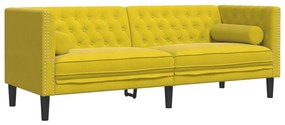 372699 vidaXL Честърфийлд диван с болстери, 3-местен, жълт, кадифе