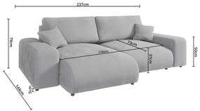 Светлосив ъглов диван от рипсено кадифе (променлив) Justin – Ropez