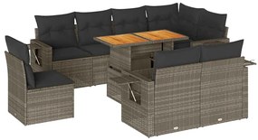 3327168 vidaXL Градински комплект диван с възглавници 9 части сив полиратан