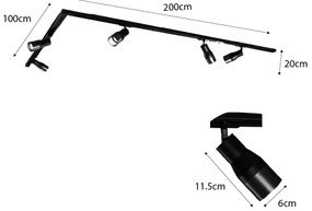 Модерна релсова осветителна система с 5 прожектора бяла 1-фазна - Iconic Kohua