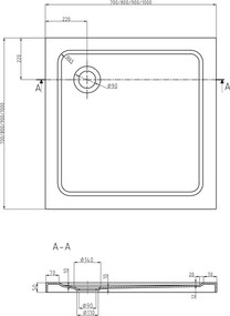 Mexen Flat квадратно тънко душово корито 90 x 90 см, бяло, черен сифон - 40109090B