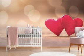 Фототапет – Червени сърца на дърво