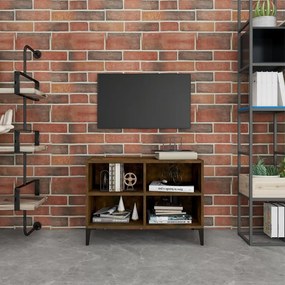 813149 vidaXL ТВ шкаф с метални крака, опушен дъб, 69,5x30x50 см