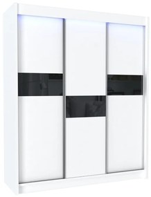 Гардероб с плъзгащи врати ADRIANA + Безшумна система, 180x216x61,бял/черно стъкло
