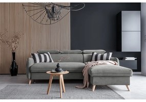 Ъглов разтегателен диван от светлосиво кадифе (десен ъгъл) Sweet Harmony - Miuform