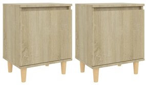 805822 vidaXL Нощни шкафчета с крака дървен масив 2 бр дъб сонома 40x30x50 см