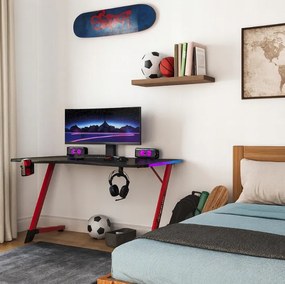 Черно-червена геймърска маса, PC маса с RGB LED осветление Šírka: 120 cm