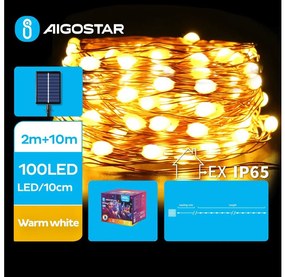 Aigostar - LED Соларни коледни лампички 100xLED/8 функции 12 м IP65 топло бял