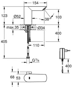 Електронен кран за мивка Grohe Bau Cosmopolitan III