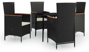 3099444 vidaXL Градински трапезен комплект от 5 части с възглавници черен