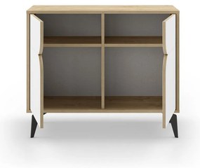 Шкаф в дъбов декор в бял и естествен цвят 95x79 cm Nola - Marckeric