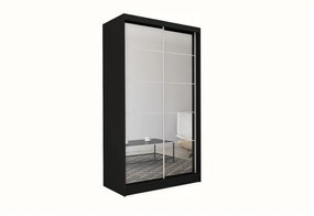 Шкаф с плъзгащи врати и огледало MARISA, черен, 150x216x61