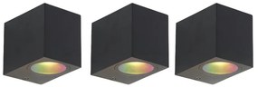 Комплект от 3 смарт стенни лампи черни GU10 50mm IP44 - Baleno