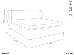 Светлосиво двойно тапицирано легло с включена подматрачна рамка 140x200 cm Makana – Makamii