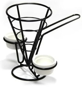 Horecano - Метална стойка конус за сервиране на чипс с две купички за сос, черна, 10x15cм, B2276B (181004-2)