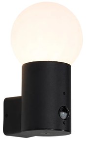 Външна стенна лампа черна с опалово стъкло с датчик за движение - Huma