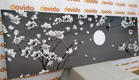 Картина на платно – Черно-бели птички на клон на дърво