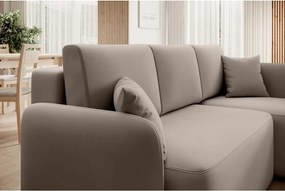 Бежов кадифен разтегателен ъглов диван с място за съхранение (десен ъгъл) Hadson – ELTAP