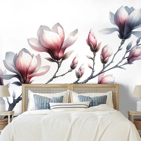 Фототапет – Нежни магнолии на бял фон