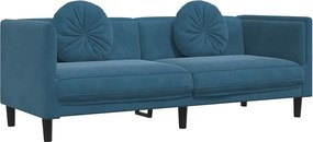 372650 vidaXL Диван с възглавници, 3-местен, син, кадифе