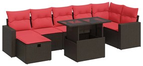 3327834 vidaXL Градински диван с възглавници, 8 части, черен полиратан, акация