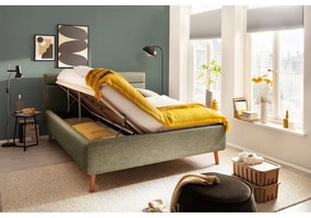 Зелено тапицирано двойно легло с място за съхранение с решетка 180x200 cm Lotte - Meise Möbel