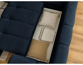 Тъмносин сгъваем/с място за съхранение ъглов диван (ляв ъгъл/L форма) Fuji – Bobochic Paris