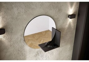 Стенно огледало с черна етажерка, ø 60 cm Lucija - Skandica