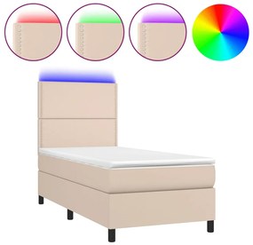 3135866 vidaXL Боксспринг легло с матрак LED капучино 90x200см изкуствена кожа