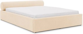 Кремаво тапицирано двойно легло с място за съхранение и включена подматрачна рамка 180x200 cm Cille – Ropez