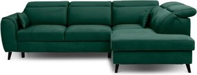 Зелен кадифен разтегателен ъглов диван с място за съхранение (десен ъгъл L форма) Noble – ELTAP