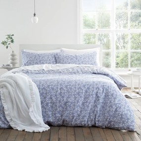 Синьо и бяло памучно спално бельо за единично легло 135x200 cm Shadow Leaves - Bianca