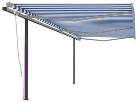 Автоматично прибиращ се сенник с прътове, 6x3 м, синьо и бяло