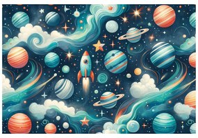 Самозалепващ тапет – Цветна вселена с ракета