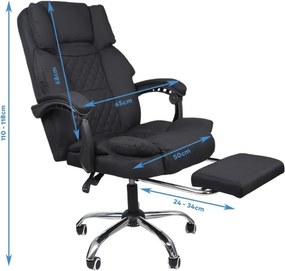 Ергономичен офис стол с подложка за крака и масаж - черна тъкан