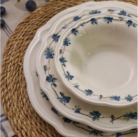 Комплект за хранене, 24 части, бял/син, порцелан