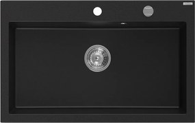 Mexen Elix гранитна мивка с 1 отделение 800 x 500 mm, черна, хромиран сифон - 6527801005-77